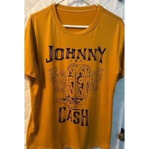 Daydreamer Johnny Cash Yellow/Gold Cowboy Boot Short Sleeve T-Shirt Size L